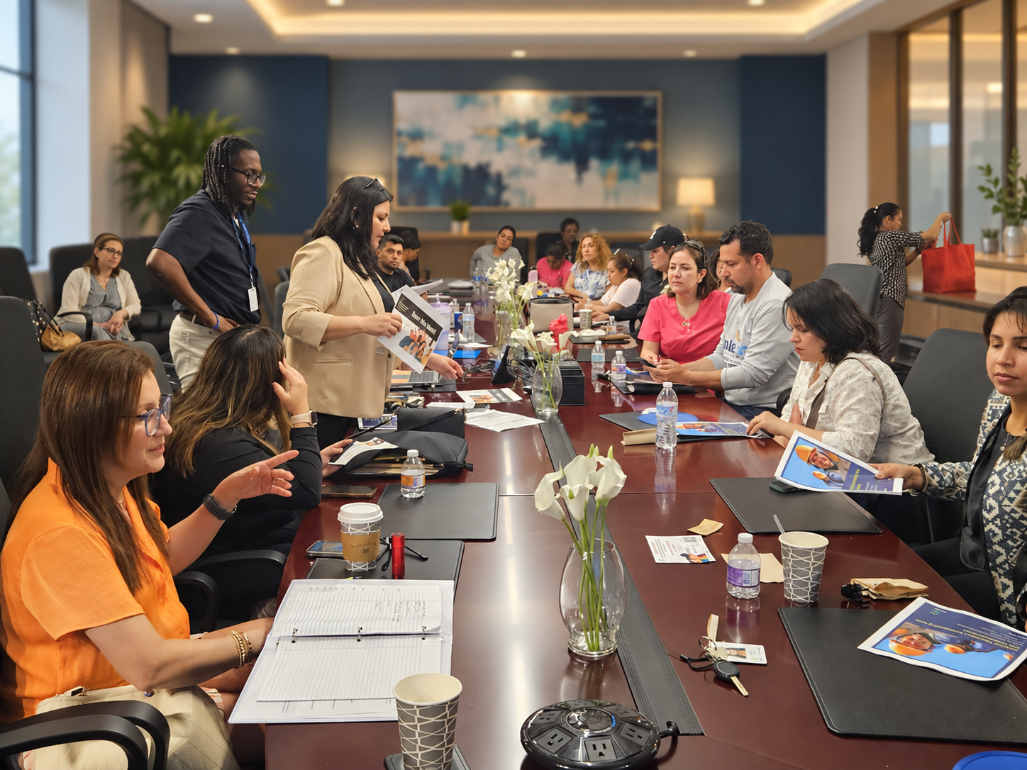 Contractors reviewing materials during an industry development session